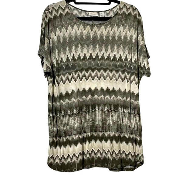 Chicos Womens Size 1 Chevron Print Top In Green & White - Picture 1 of 8